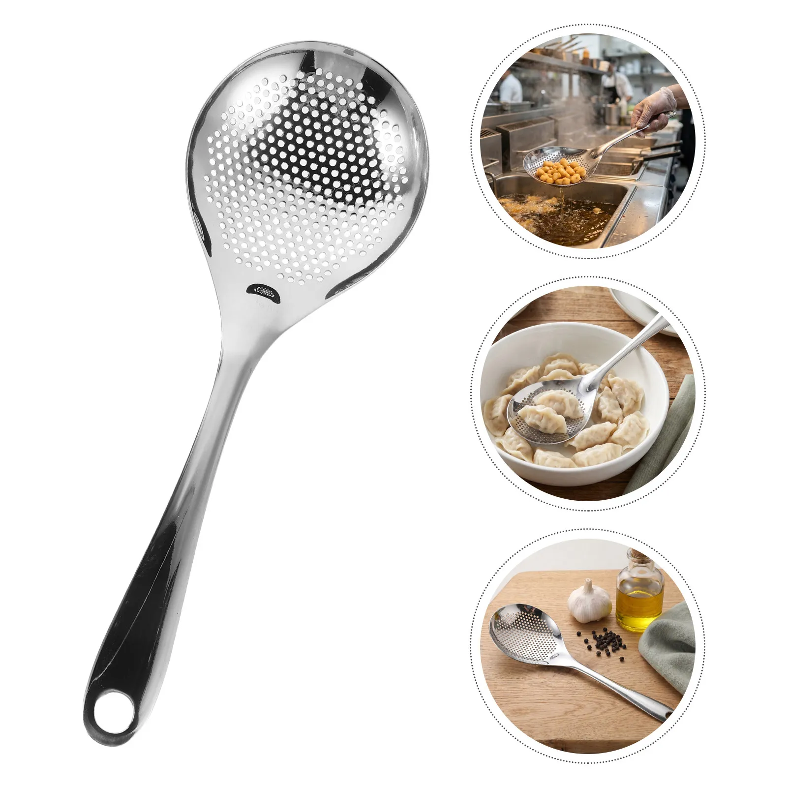 Stainless Steel Skimmer Strainer Spoon 12 Thickened Long Handle Hanging Hole Oil Filter Frying Colander Cooking Noodle Strainer