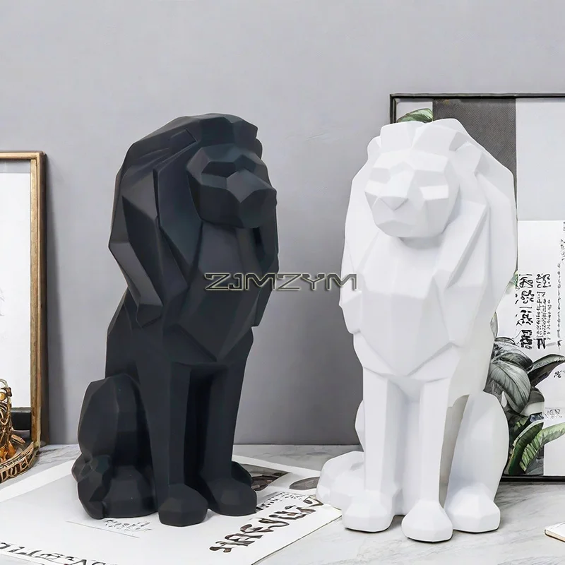 

Geometric Lion Resin Crafts Modern Living Room Office Art Animal Sculptures and Statues Home Desktop Decoration