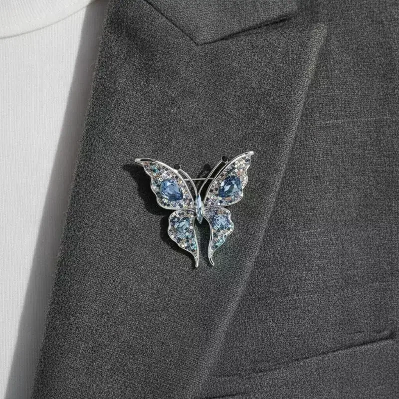 Exquisite Creativity Rhinestone Butterfly Brooch Winter Dark Color Pin  Coat Brooch Fashion Jewelry