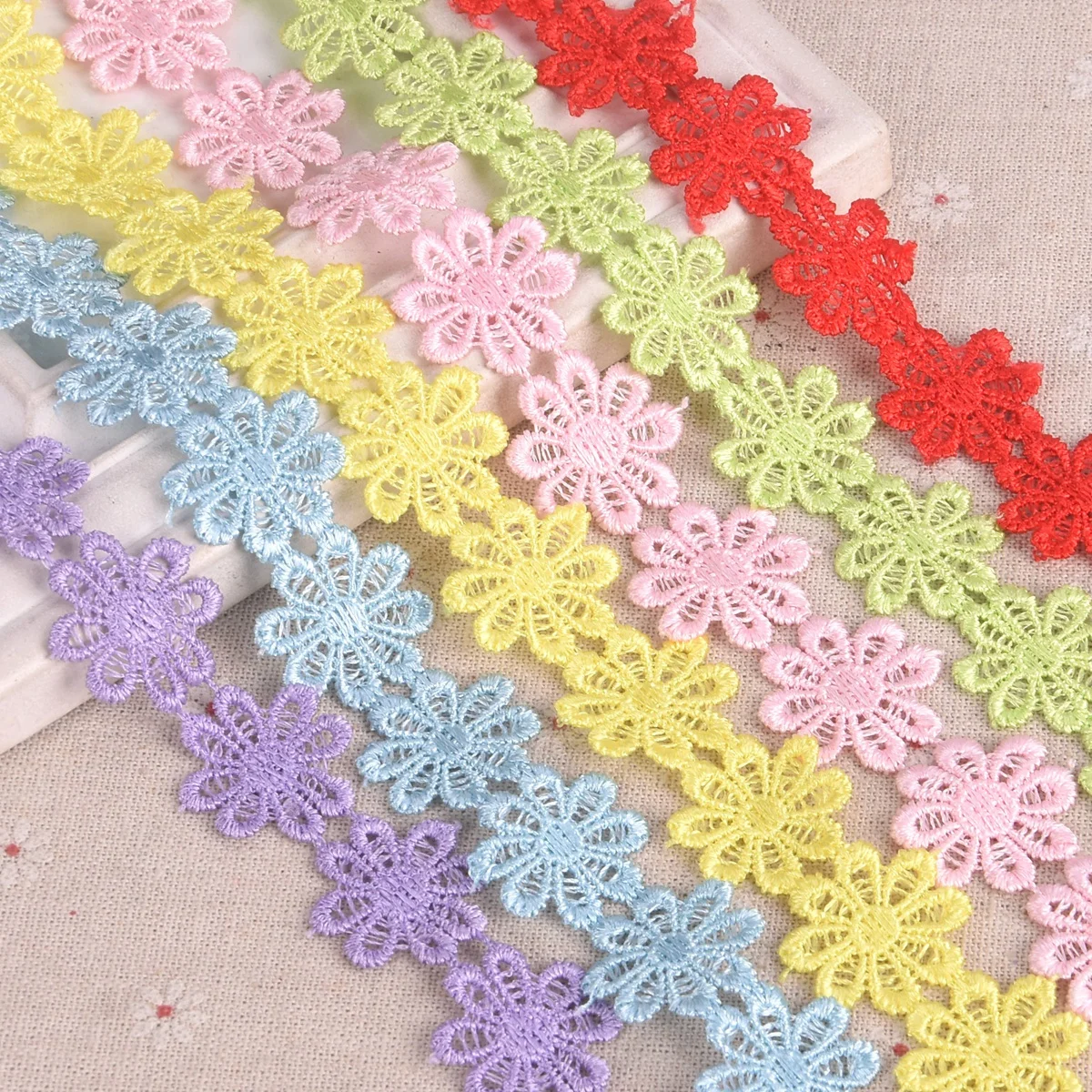 1 Yard 25mm Flower Edge Trim Embroidered Lace Fabric Handmade Patchwork Ribbon DIY Apparel Sewing Accessories