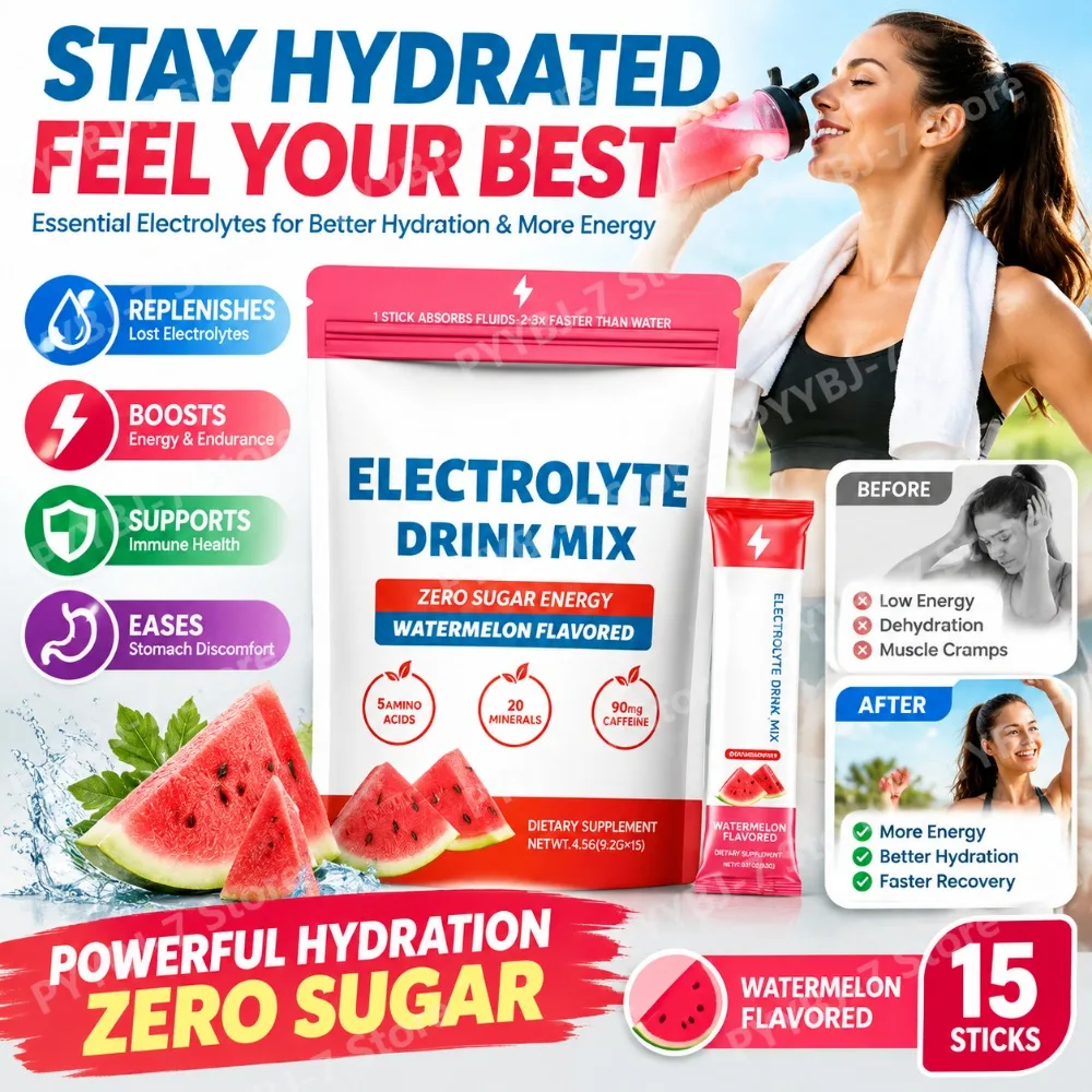 Electrolyte Powder Zero Sugar Rapid Hydration Drink with Amino Acids Vitamins Sports Hydration Energy Fluid Replenishment 15-Bag