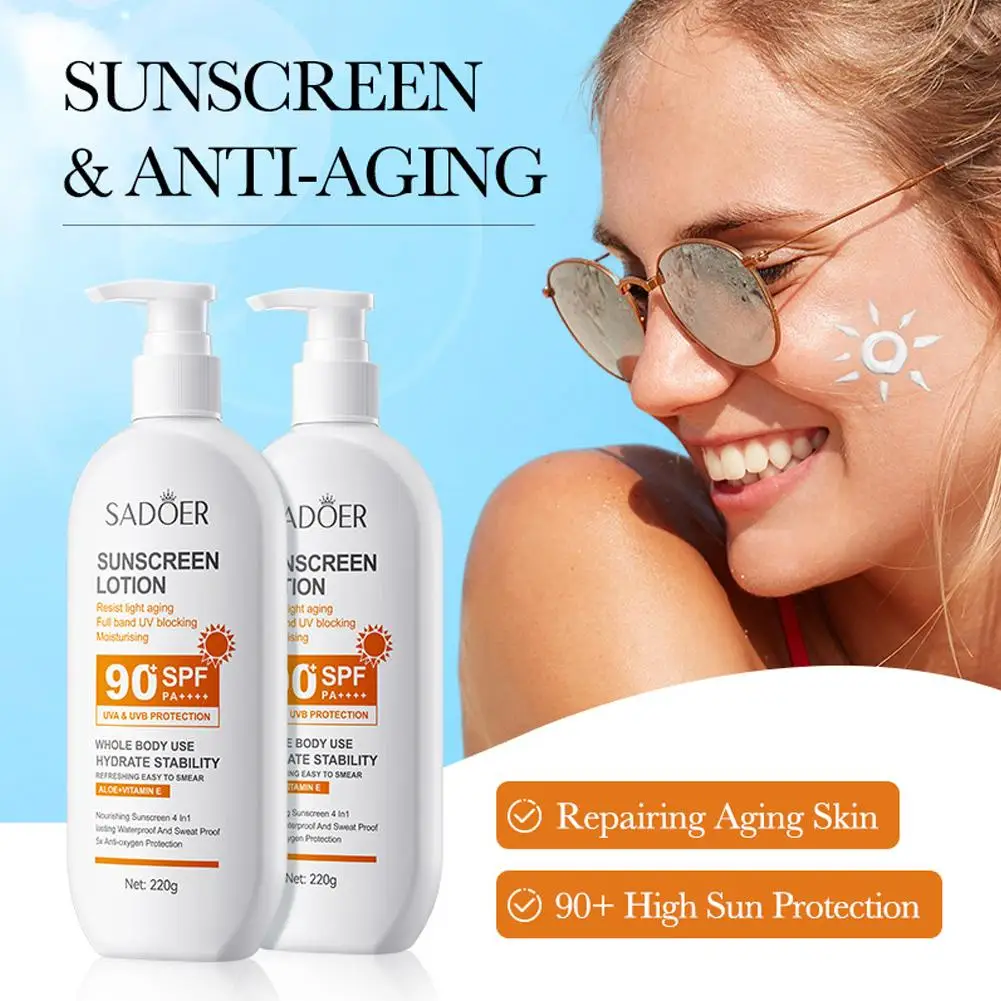

220ml Body Sun Cream Moisturizing SPF90 Face Sunblock Sunscreen Creams Anti Aging Lightweight for Outdoor Beach U9G0