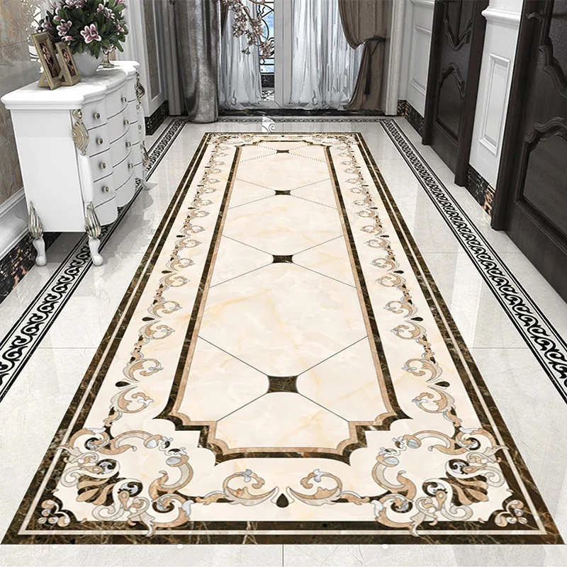 Custom Self-Adhesive Floor Mural Wallpaper 3D Stereo Marble Pattern Corridor Tiles Floor Painting PVC Waterproof 3D Sticker