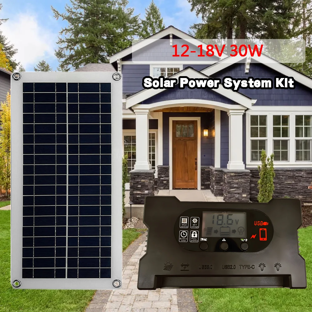 Solar Kit 30W Outdoor Solar Panel Portable Solar Outdoor Charger Travel Camping Hiking Power Station