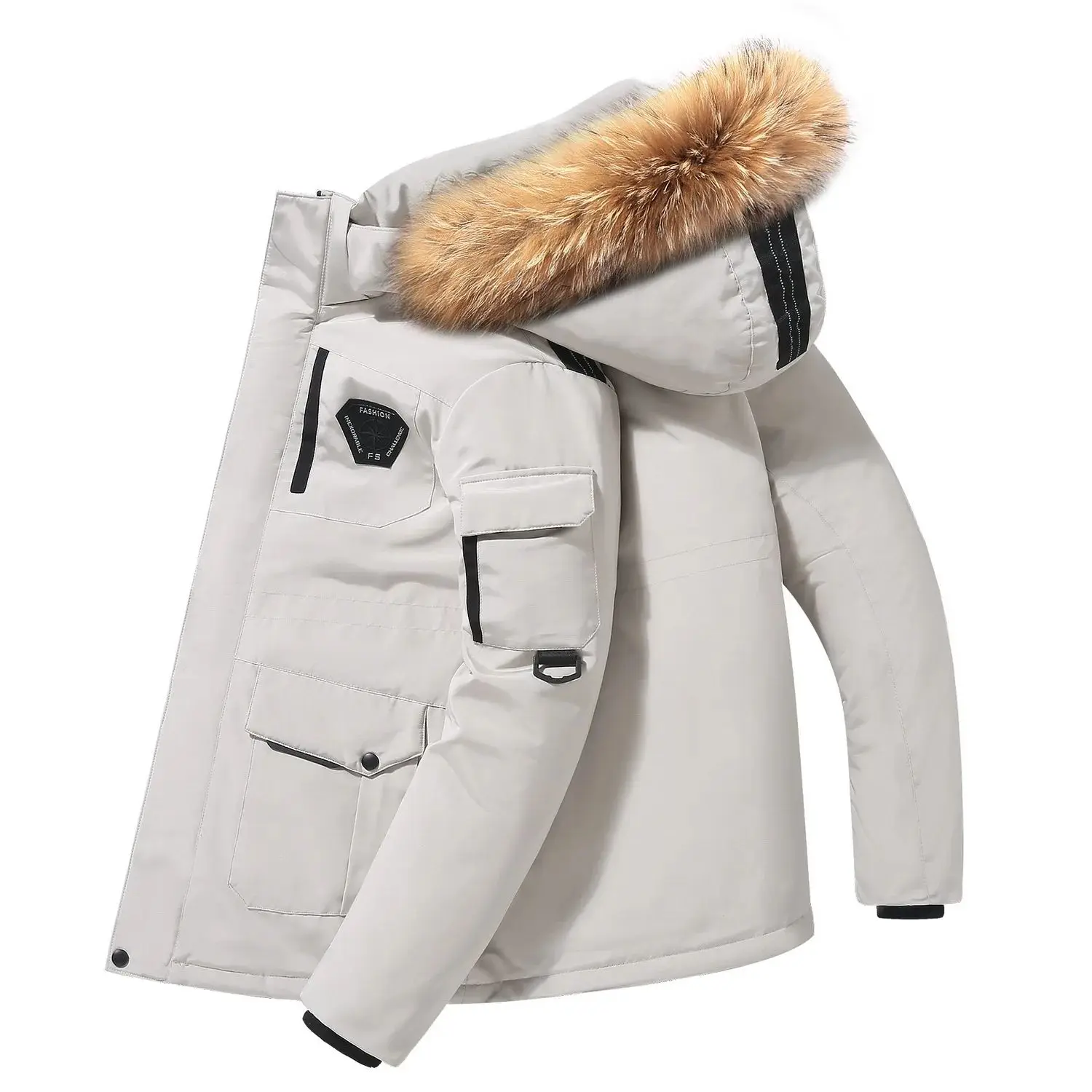 

Men's Winter down Jaet 90 White Du down Parkas Coat Midl Baseball Collar Long Sle Youth Faion Padded Winter Coat