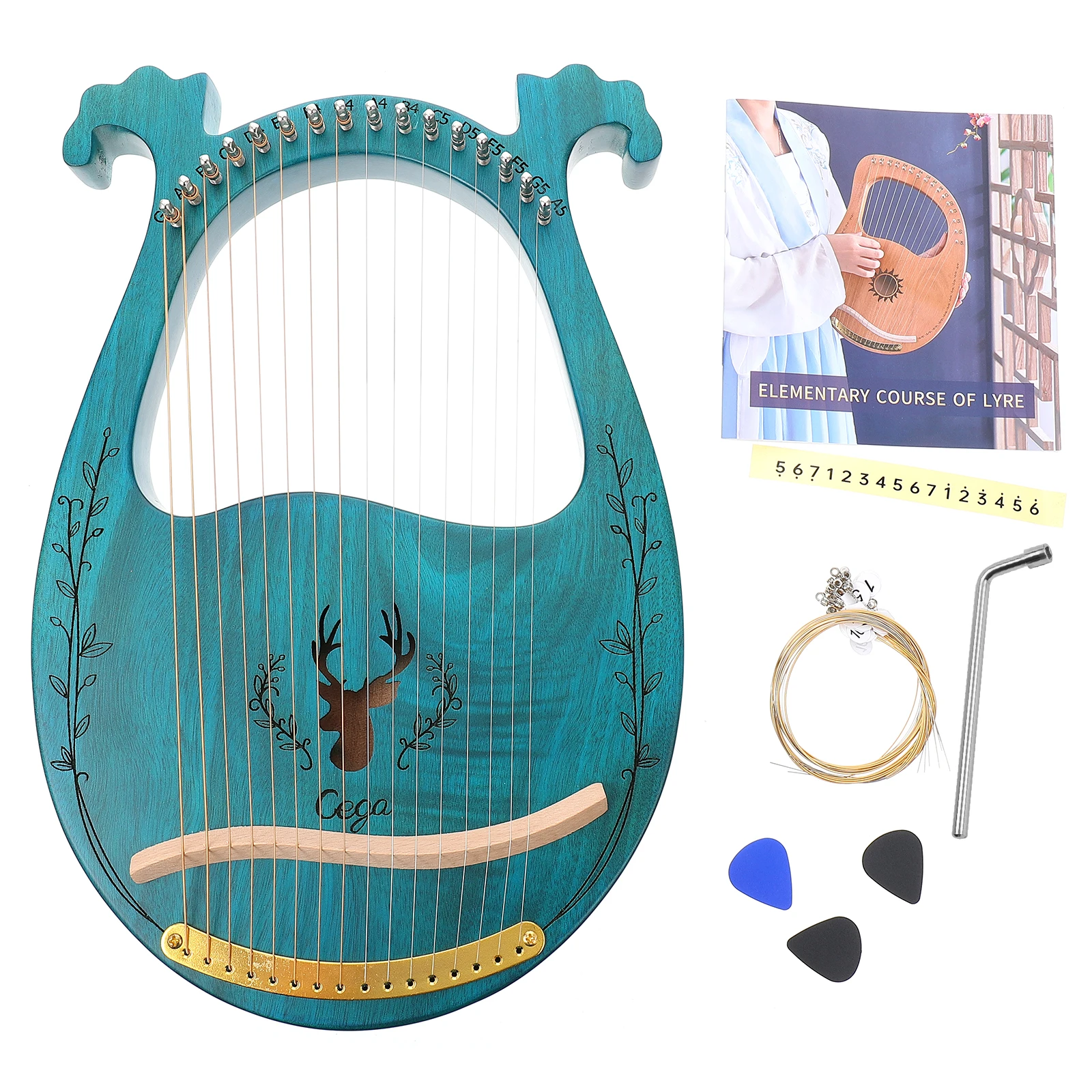 

1 set 16 String Wood Lyre Harp Handheld Harp Set 16 Metal Strings Portable Design Gift For Friends Includes 3 Picks Blue