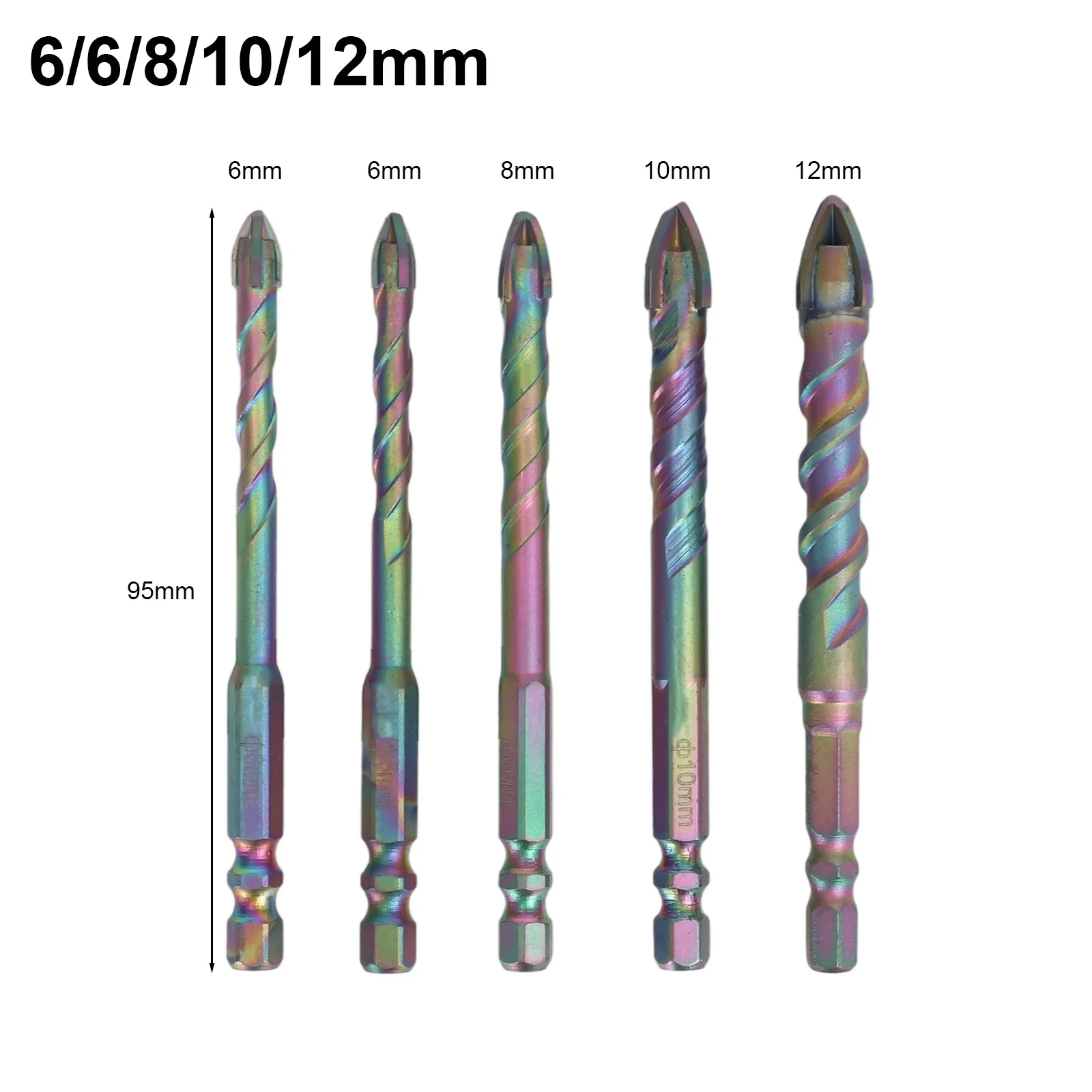 Cutter Style Carbide Drill Bit Set of Five Suitable for Various Materials Including For Glass and Metal with a Length of 95 mm