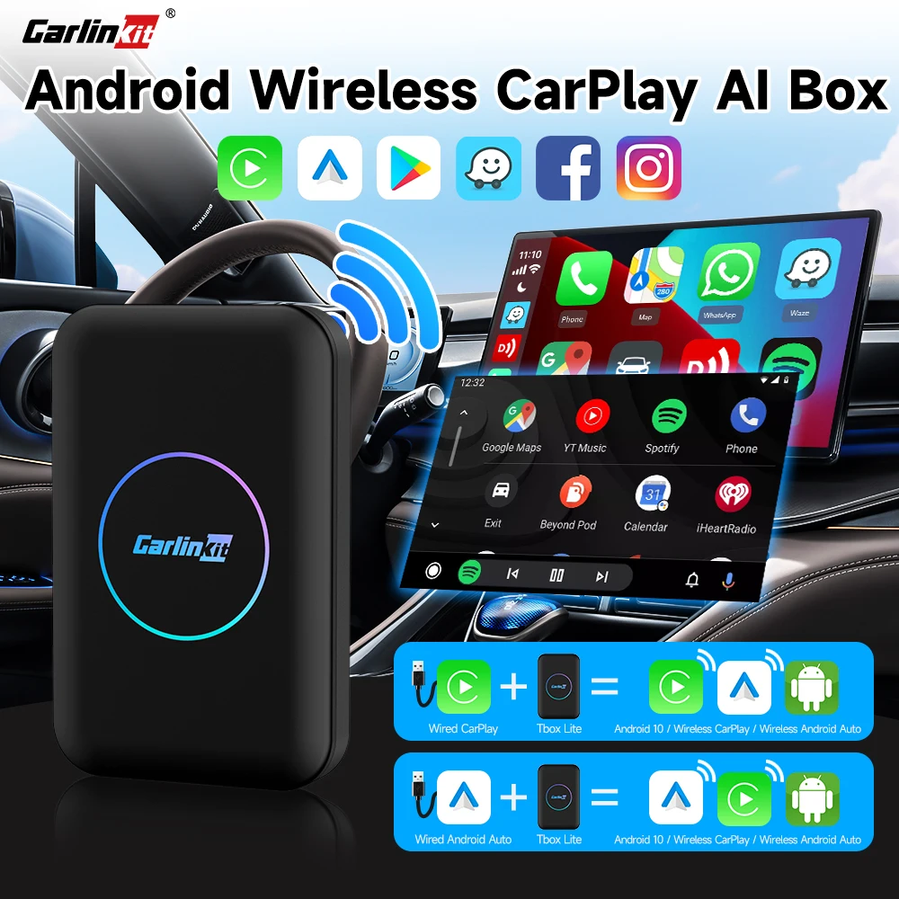 

CarlinKit LITE Android CarPlay AI Box For Netflix YouTube Wireless Android Auto &CarPlay WiFi Bluetooth Auto-Connect USB Device