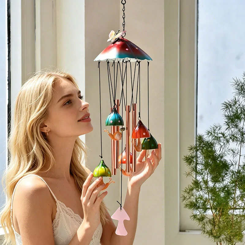 Vibrant Mushroom Wind Chime Handcrafted Metal Butterfly Wind Bell Outdoor Garden Home Hanging Ornament Unique Sympathy Gift