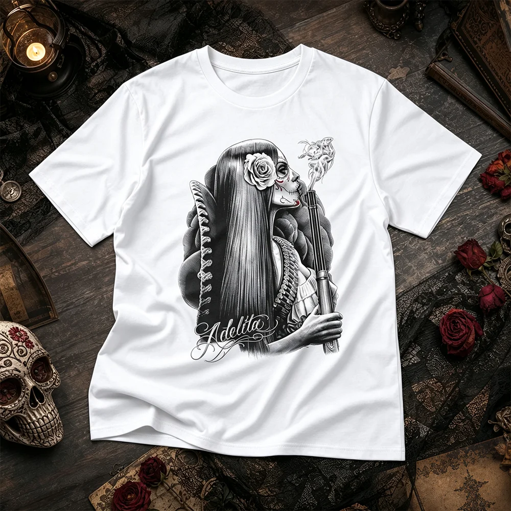 Unisex Chicano Sugar Skull Graphic Tee Short Sleeve Breathable Parent-Child Mexican Day of the Dead Gothic Summer Fashion Outfit