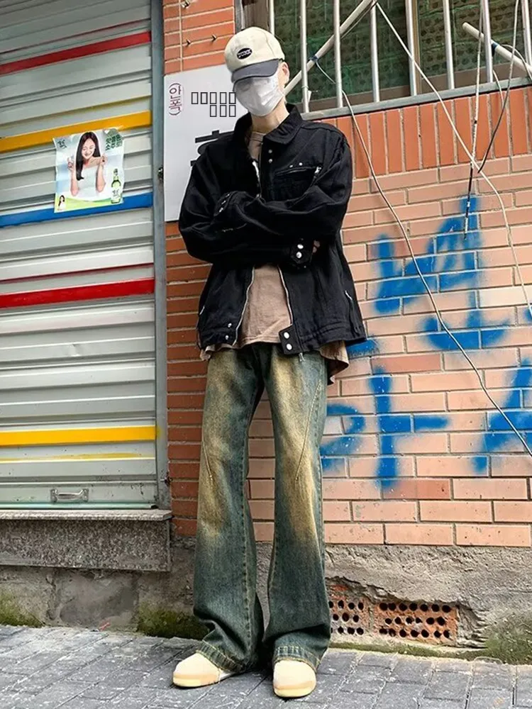 

Мужские джинсы Waed из желтой глины, зауженные, прямые, с низкой посадкой, на молнии, весна-осень, молодежный стиль