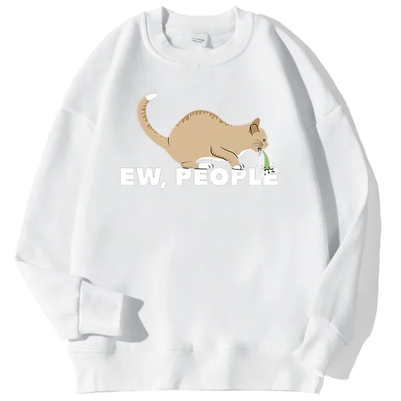 Ew people funny vomiting cat print sweatshirt men fashion crewneck hoodie simple oversize pullover casual warm sportswear