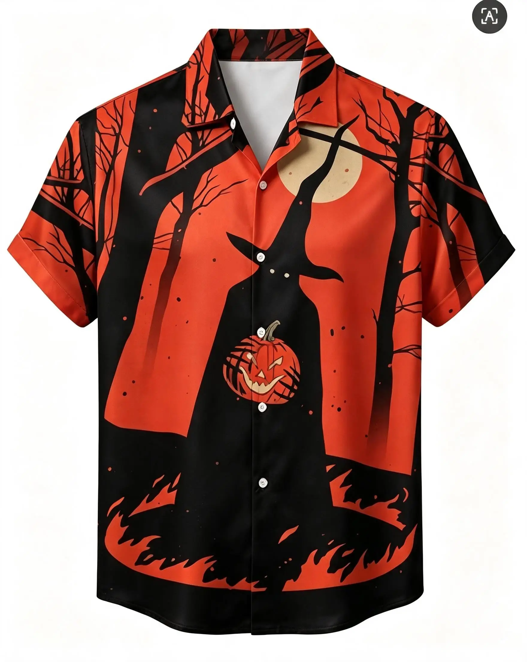 2026 Men's Shirt Halloween Witch Pumpkin Print Turn-Down Collar Short Sleeve Button Up Casual Vacation Street Style Men Clothing