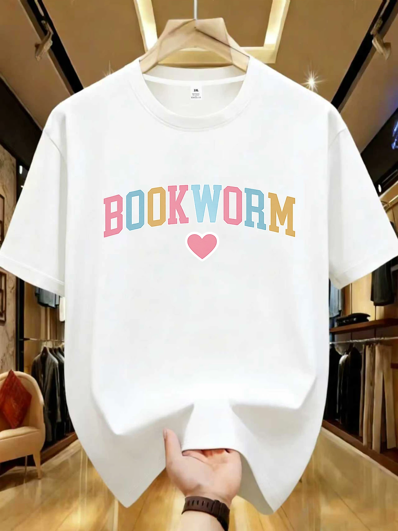 

【WDS0154】Женская футболка больших размеров с красочным буквенным принтом, летняя повседневная футболка с круглым вырезом и короткими рукавами, универсальная, в уличном стиле