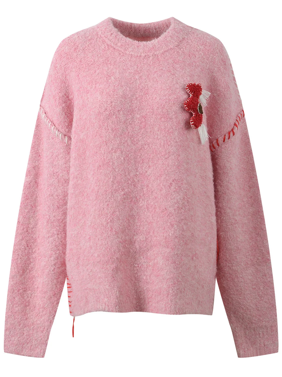 

Зима 2025 г., новый модный вязаный свитер, круглый, свободный, мягкий, декоративное украшение, Ele Sle, женский эксклюзивный онлайн-свитер