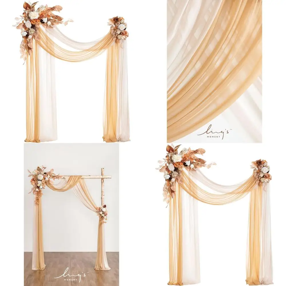 

Оранжевый свадебный арочный комплект в стиле бохо с 4 подвесными цветочными композициями и 2 шифоновыми драпировками для декора деревенской церемонии