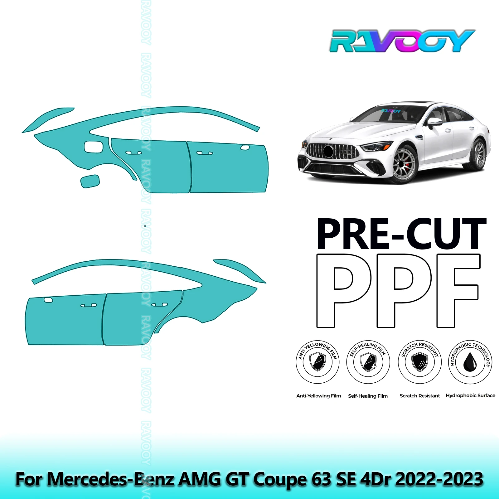 

For Mercedes-Benz AMG GT Coupe 63 SE 4Dr 2022-2023 8.5mil Pre-Cut PPF Door & A/B Pillar Kit TPU Paint Protection Film Set