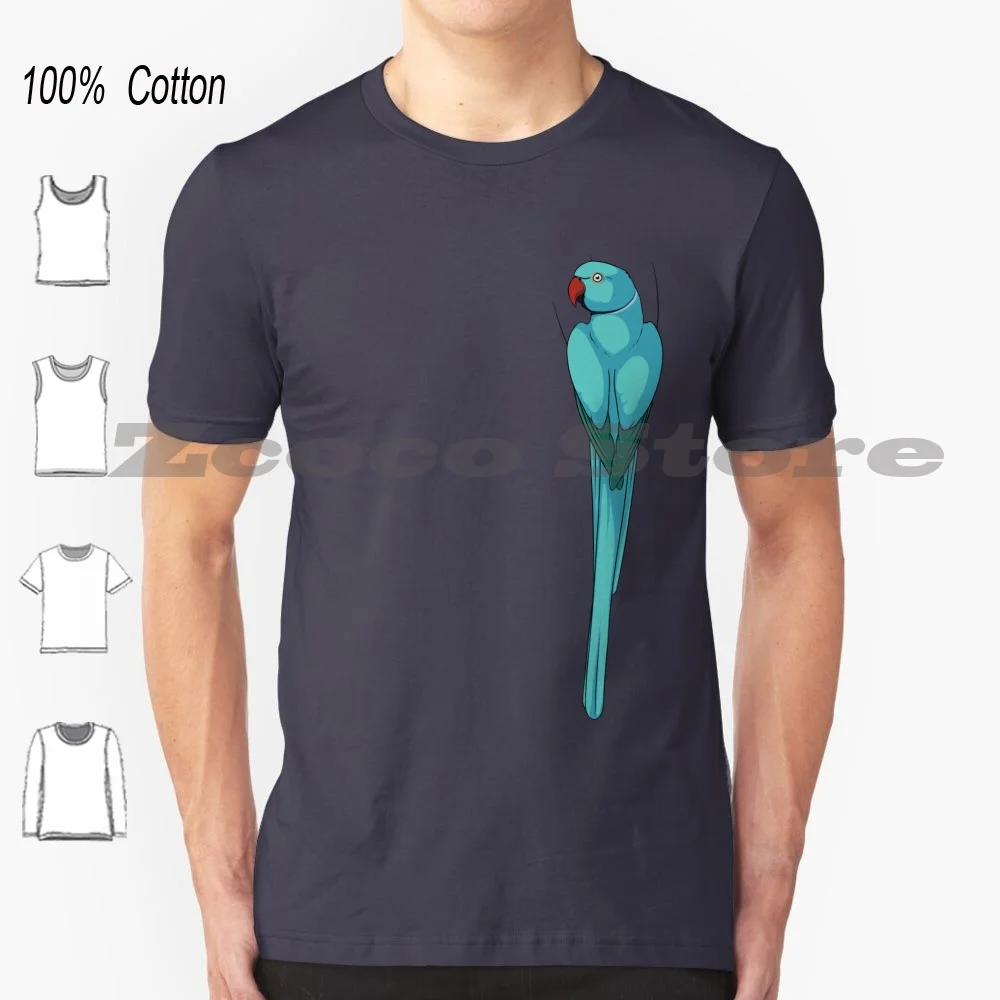 Blue Indian Parakeet T-Shirt 100% Cotton Men Women Personalized Pattern Indian Parakeet Parrot Bird Pet