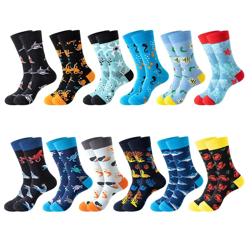 Winter New Funny Fish Print Kawaii Short Socks for Women Men\'s Casual Autumn Crew Cotton Socks 1 pairs