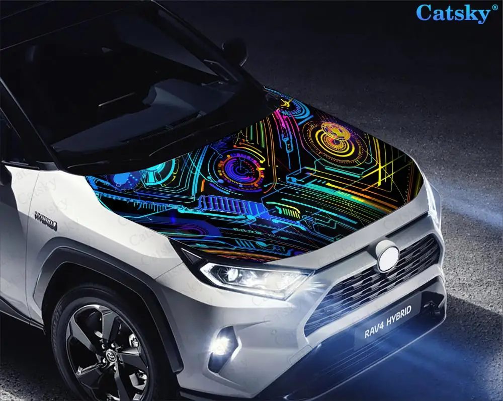 Technical Geometric Stripes Car Hood Decal Stickers Wrap Vinyl Film Engine Cover Decals Sticker Car Hood Protective Film