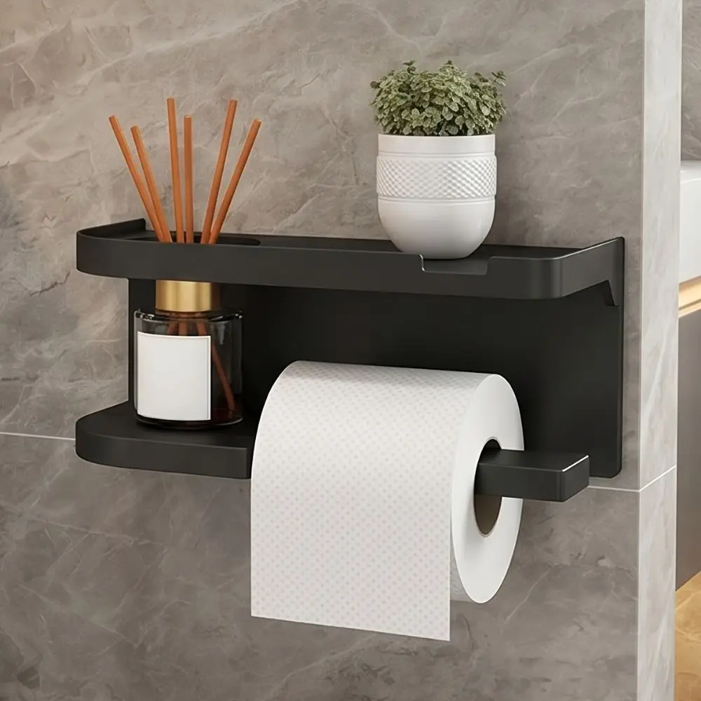 Self Adhesive Toilet Roll Paper Holder Wall Mounted Plastic Tissue Storage Rack Punch-Free Space Saving Tissue Rack Restroom Use - view 5