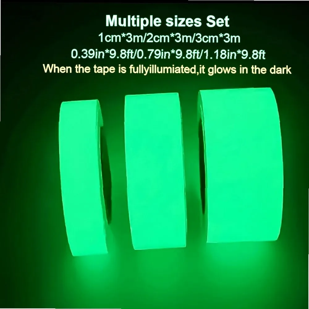 Glow in The Dark Tape 3 Rolls Mixed Sizes Waterproof Fluorescent Sticker for Fishing Rod Rope Paint Stars Halloween