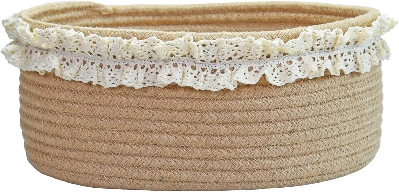 Cesta de Almacenamiento Pequeña de Yute Tejido Marrón para Estantes con Bolsa de Regalo, Cesta Decorativa para Guardería, Baby Shower, Navidad