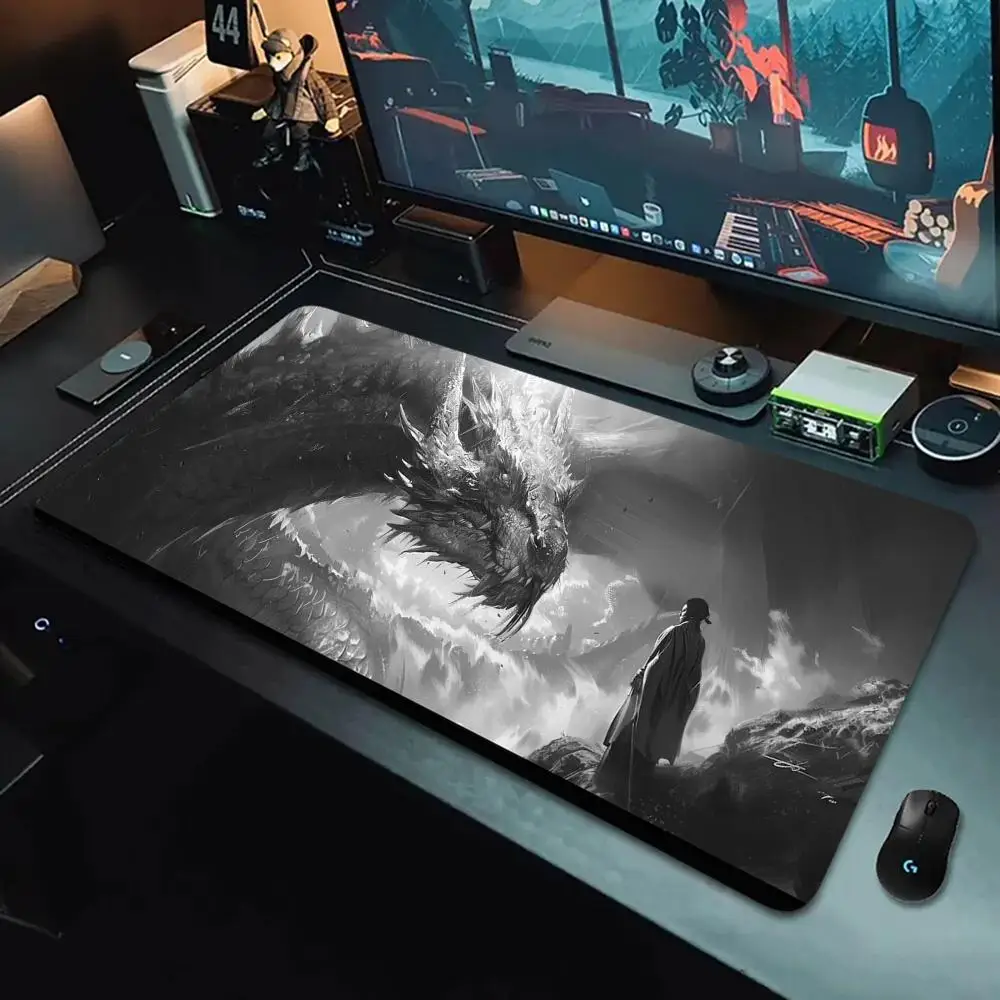 

Black dragon and samurai mouse pad computer accessories, high-definition printing, suitable for gamers and families