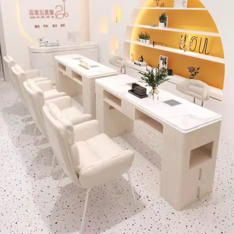

Italian Cream Style Manicure Tables Nordic Marble Vacuum Cleaner and Socket Equipped Manicure Table Nail Salon Furniture FYNT