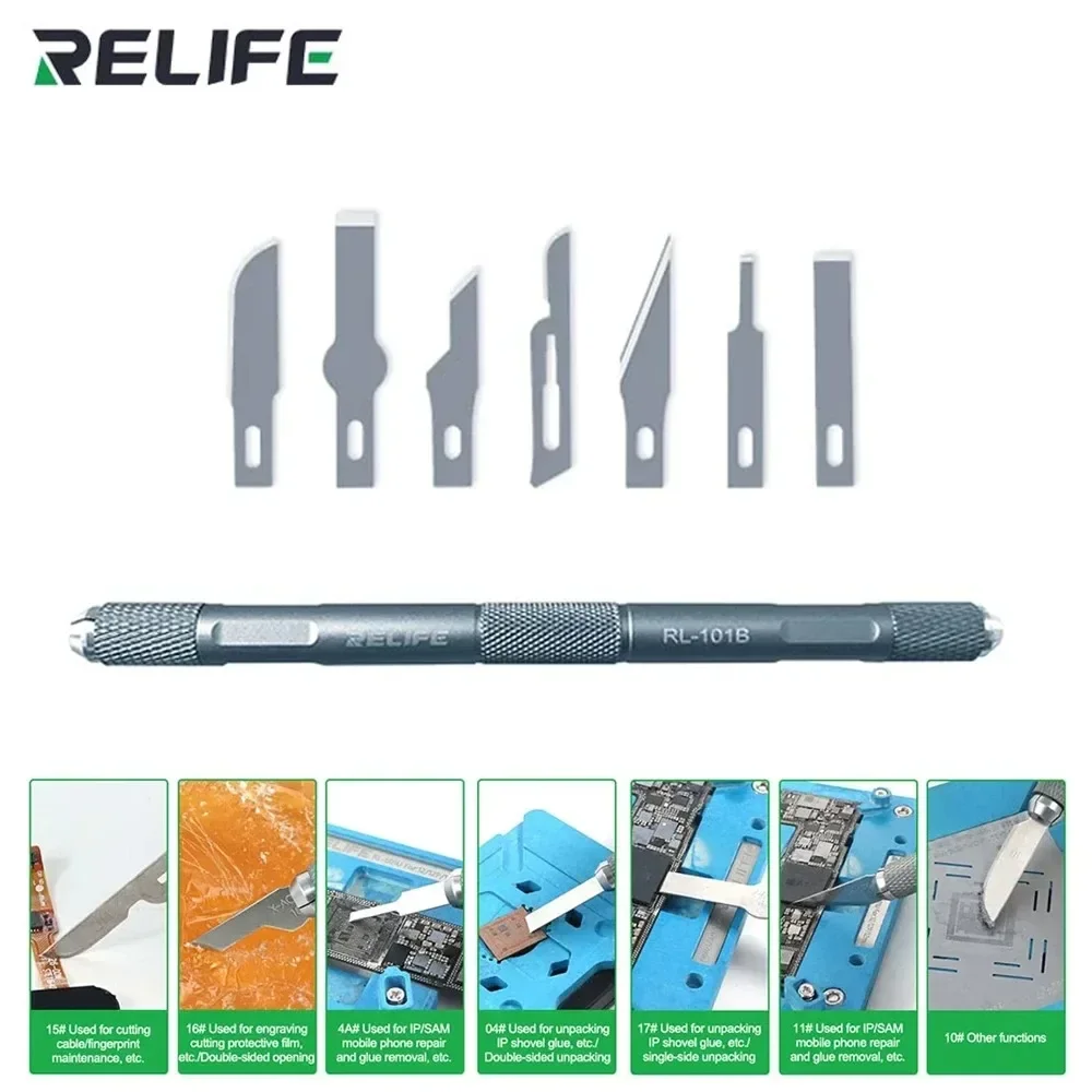 RELIFE RL-101B 8-in-1 Knife Set for Mobile Phone Mainboard BGA PCB Chip IC Repair Degumming Spade Scraper Repair Tool