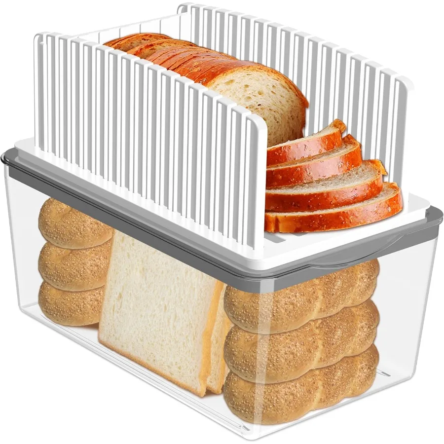 

Adjustable Width Foldable Bread Slicer with Crumb Tray for Homemade Bread Bagels Cakes Compact and Portable Cutting Guide with