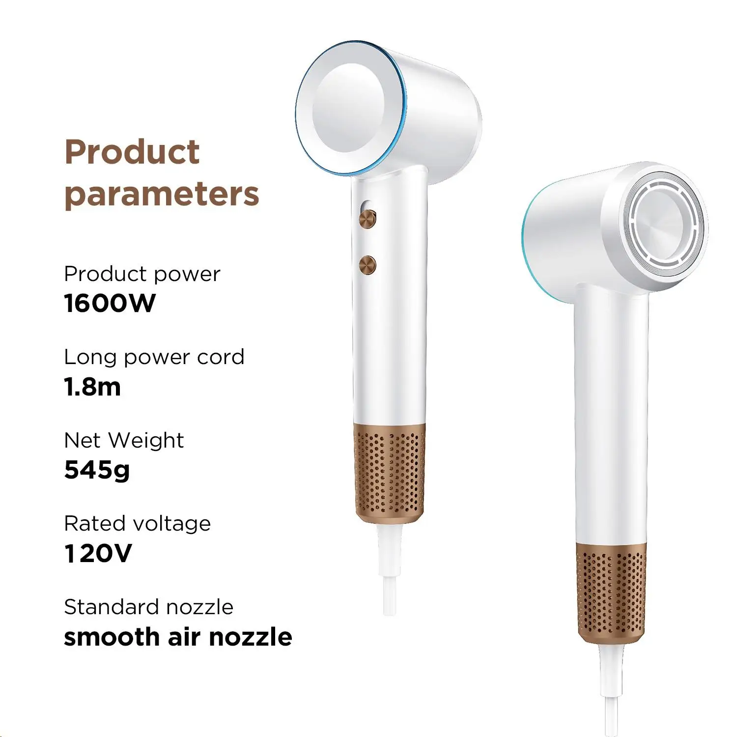 

Hair Dryer White 110000 RPM High Speed Fast Drying Low Noise Brushless Motor Lightweight Professional Ionic Blow Dryer with Nozz
