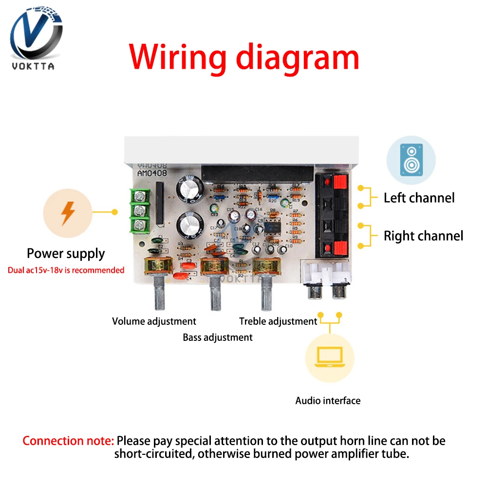 AC15-18V Audio Amplifier Board 2.0 Channel Subwoofer Amplifier Board 2x50W High Power Volume Potentiometer DIY Amplifier Module