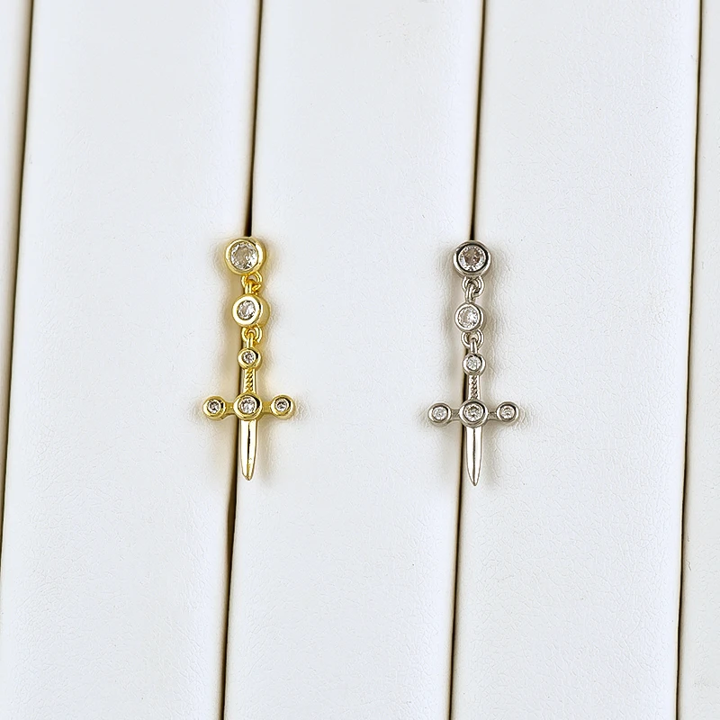 925 Sterling Silver Ear Needle Vintage Cross Pendant Stud Earrings For Women Fashion Zircon Sword Piercing Earrings Fine Jewelry