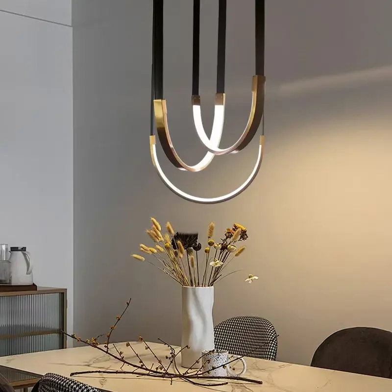 Lampe Suspendue en Cuir en Forme de U au Design Nordique Moderne, Luminaire Décoratif d'Nik, Idéal pour un Salon, un Foyer, des Escaliers, une Villa, une Ceinture