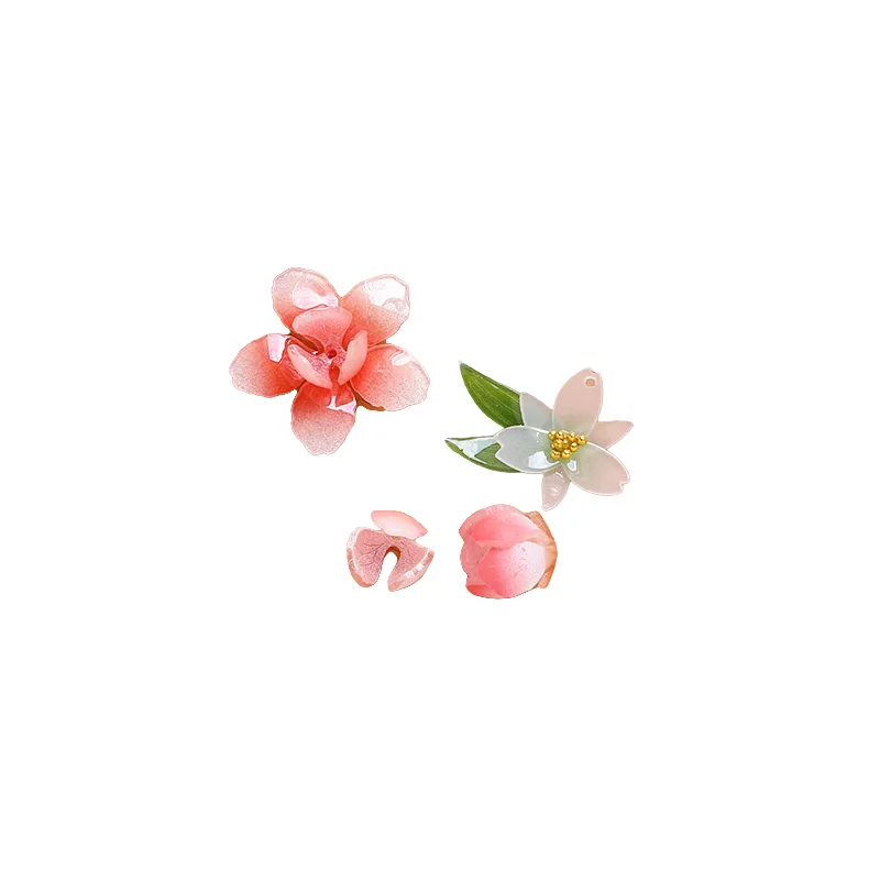 1pcs Simulation Peach Blossom Daffodil Resin Flower Green Leaf Heat Shrink Sheet Diy Handmade Jewelry Earrings Hairpin Material