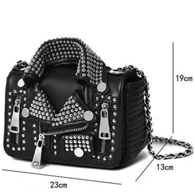 Luxury Designers Women Leather Bags Handicraft Rivet Jacket Shape Punk Style Messenger Bags Girls Motor Shoulder Crossbody Bag