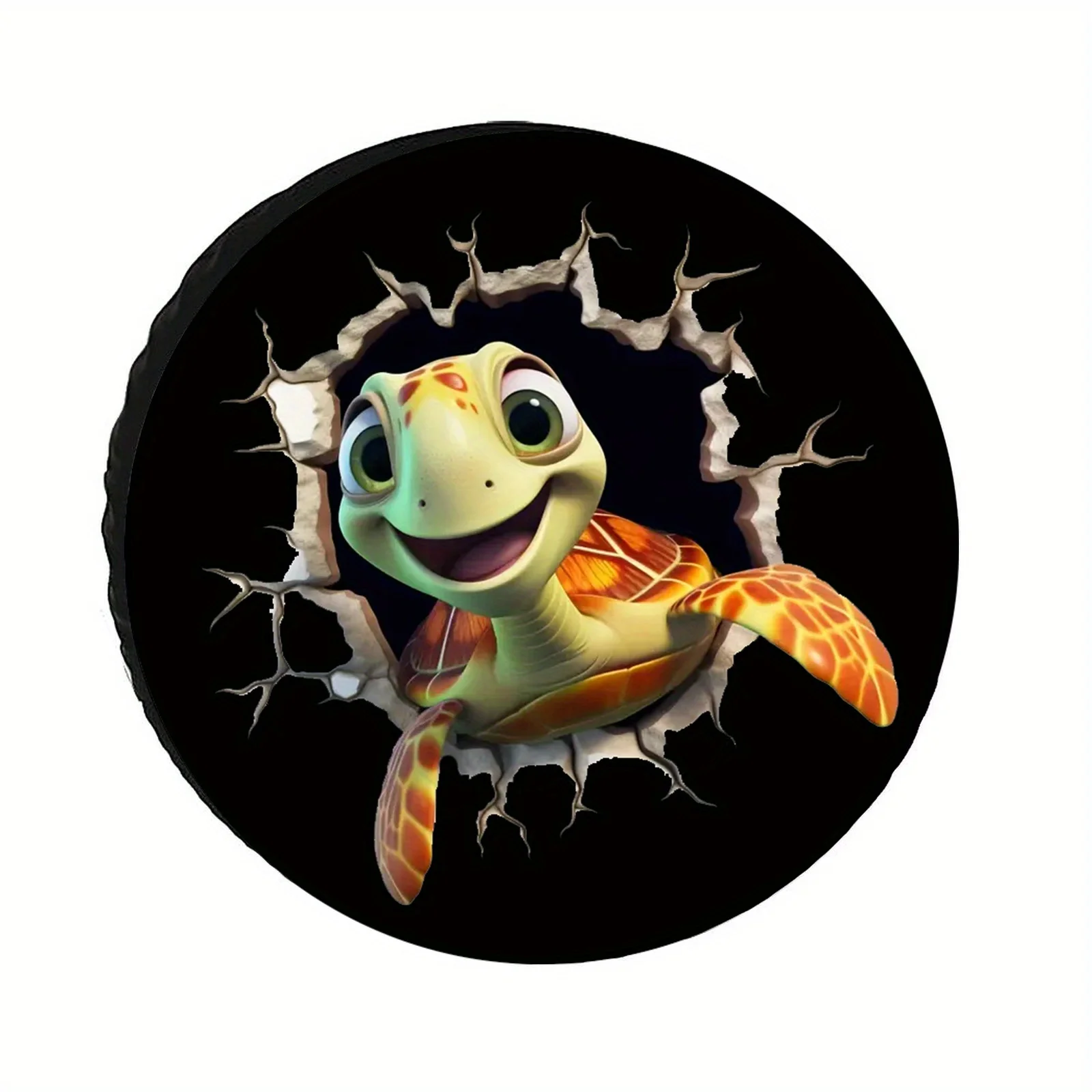 

Cute Cartoon Sea Turtle Breaking Through Black Hole Spare Tire Cover Dustproof Protector Universal Fit