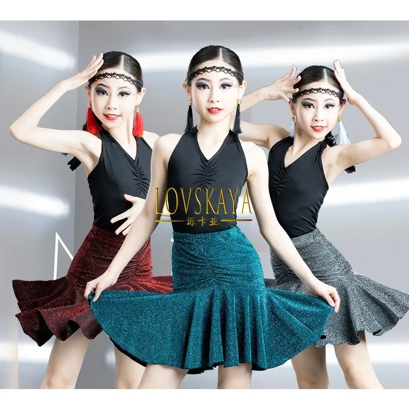 

Split V-neck Latin dance spring summer training suit professional children's training and performance suit
