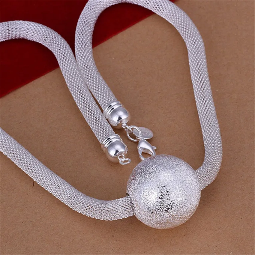 New Listing Hot Sell 925 Sterling Silver Frosted Ball Network Chain Charm Women Lady Necklace Fashion Trends Jewelry Gifts