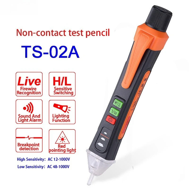 T02A Smart Non-Contact Voltage Detector Pen Tester 12-1000V AC Breakpoint Finder Sound Light Alarm