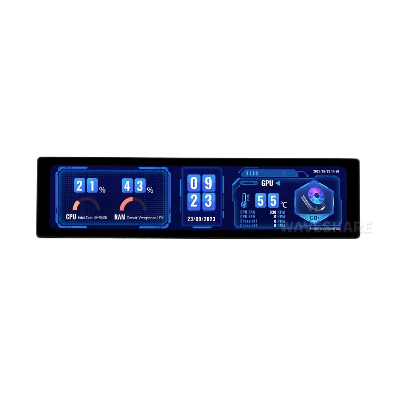 Waveshare 11.9inch IPS Display 320*1480 Pixel Toughened Glass Panel HD-MI Interface Optional Touch Function with case