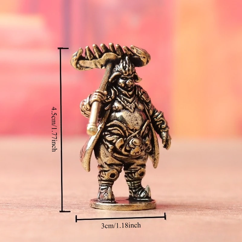 Vintage Brass Zhu Bajie Figurine, Classic Chinese Novel Character Statue With Nine-Tooth Rake, Desktop Tea Pet Ornament,