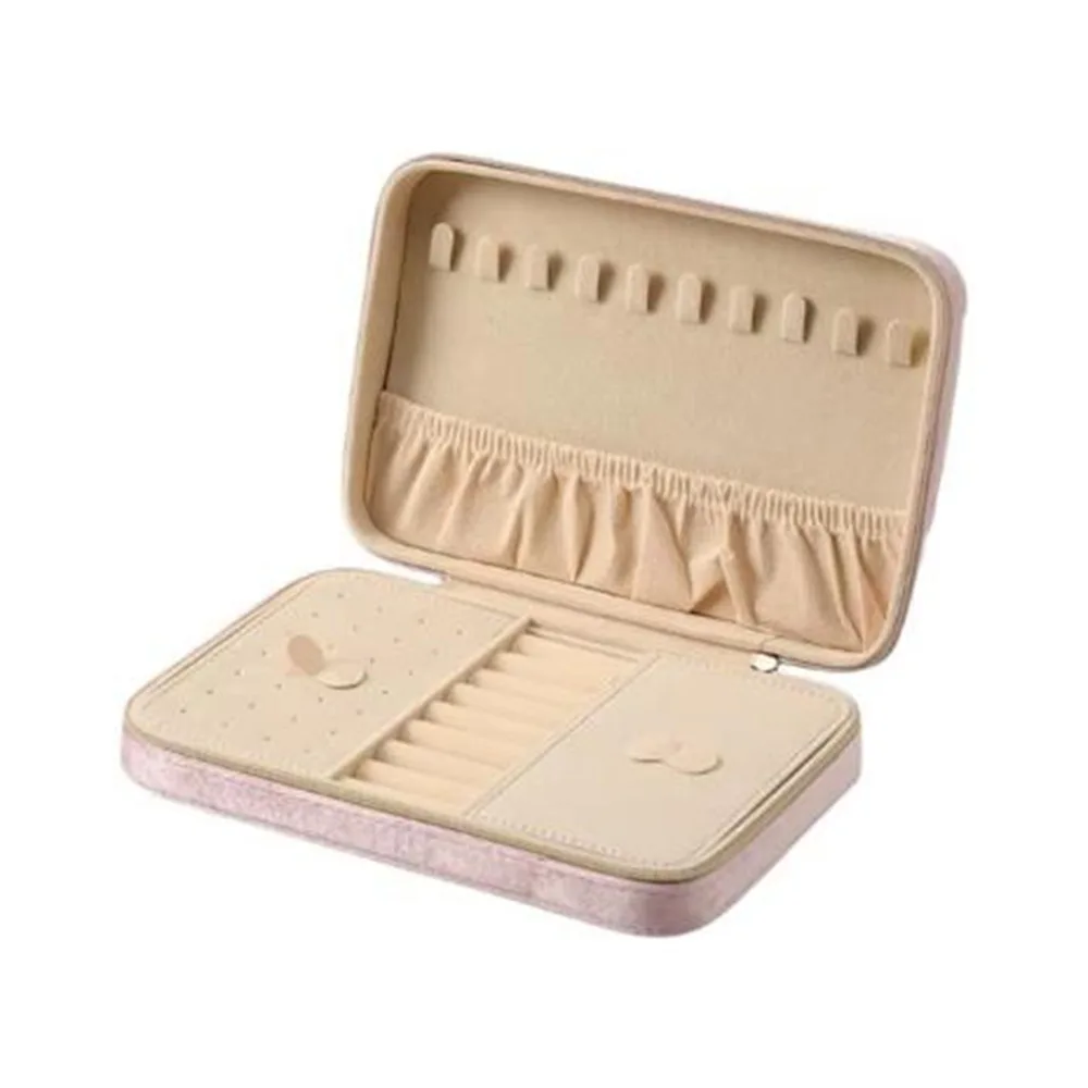 

Zipper Velvet Jewelry Box Large Capacity with Two Removable Dividers Jewelry Storage Case Dustproof Trinkets Storage Organizer