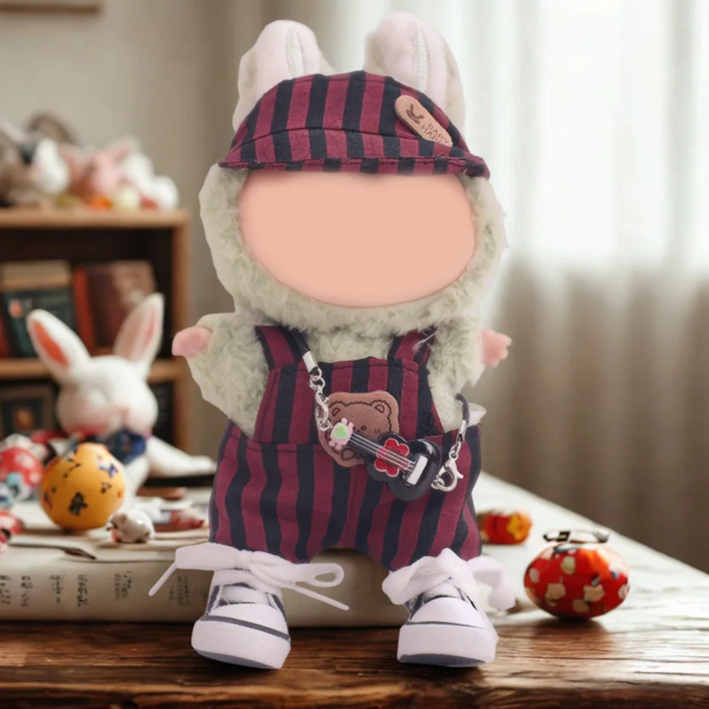 

Striped Hat+Clothes, Trendy Cool Doll Clothes Headphones Camera Doll Accessories,For labubu Clothes,17CM Plush Doll,Girl's Gifts