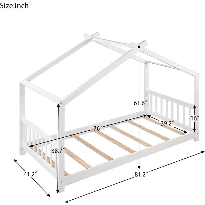 Camas de madeira para crianças gêmeas com cabeceira e estrutura de cama de chão para meninos, meninas, fácil montagem (dupla, branca)