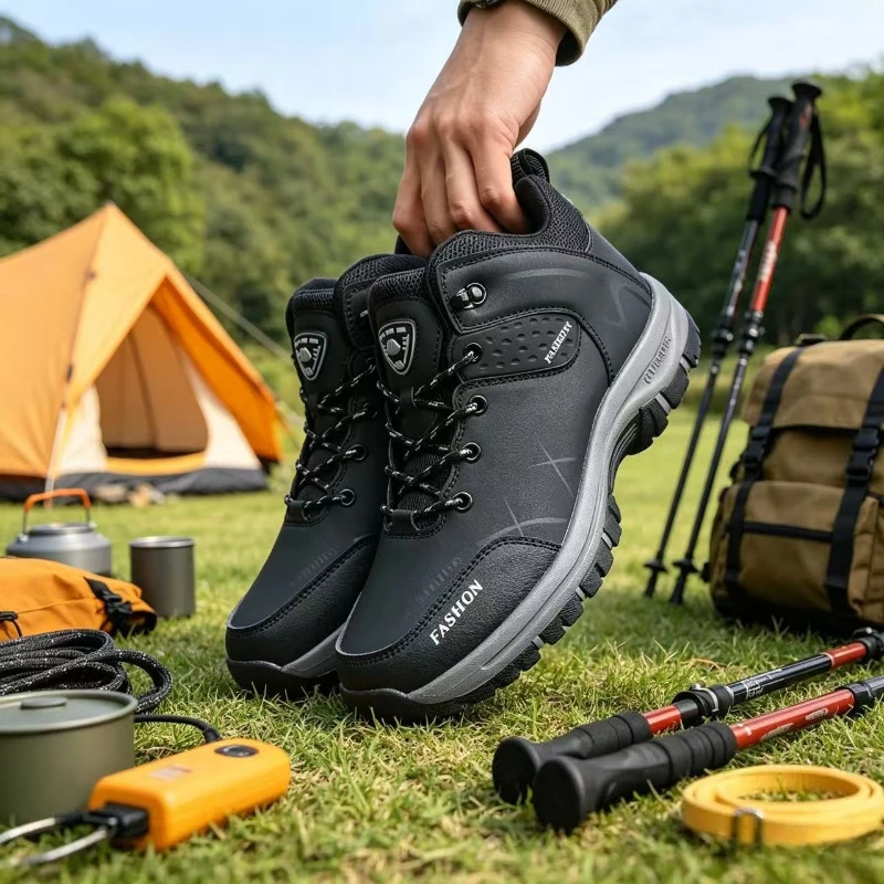 

Retro Men Hiking Boots for Spring Autumn Comfort Breath Anti Slip Hiking Shoes Outdoor Camping Waterproof Work Shoes Sizes 39-46