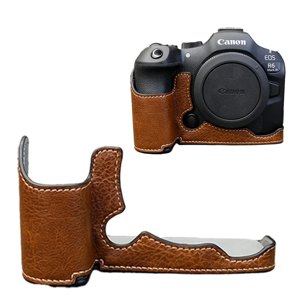 Twarda torba na aparat z PU skóry, osłona na pół korpusu, dolna obudowa do Canon EOS R5 R6 R6II R6III — zdjęcie produktu 4