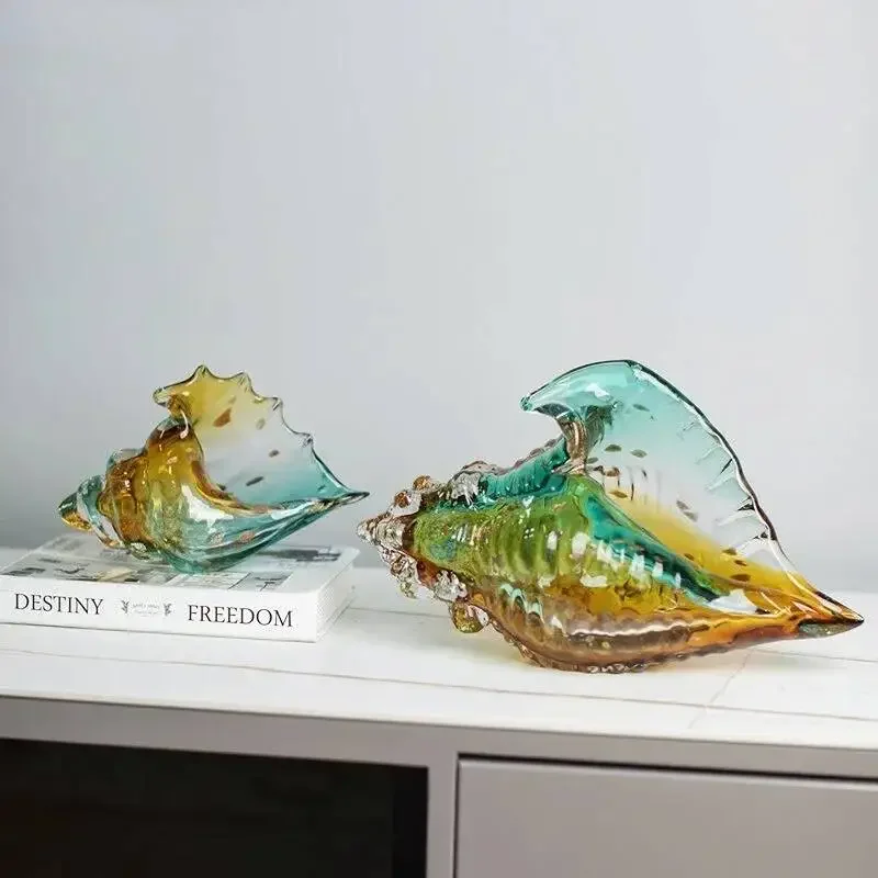 Transparent Glass Conch Colorful Shell Statue Modern Design Sculpture Crafts Aesthetic Decoration Ornaments Decorative Figurines