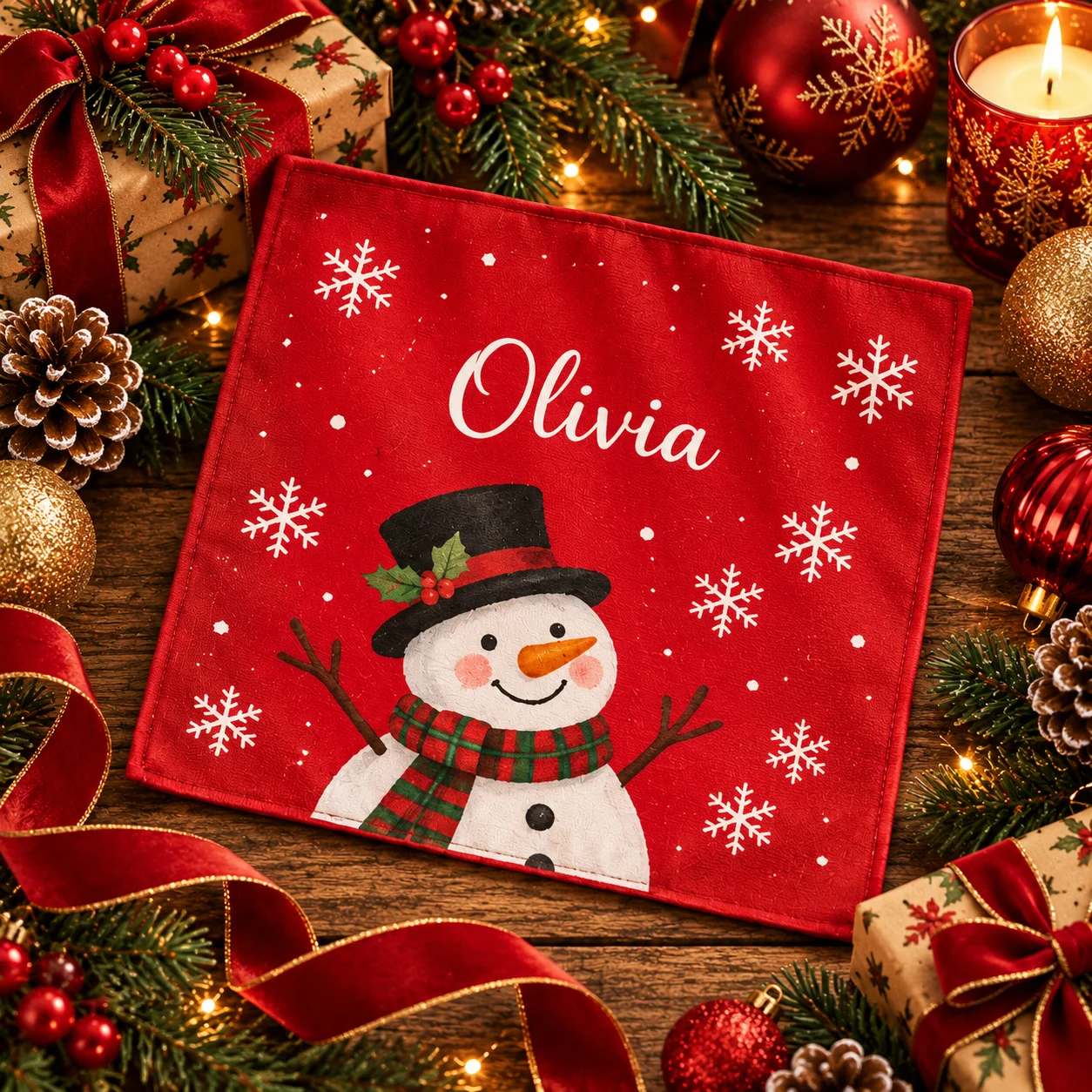 Personalized Snowman Christmas Handkerchief, Custom Name Holiday Printed Hanky with Festive Snowman Elements, Perfect Gift & Dec - view 6